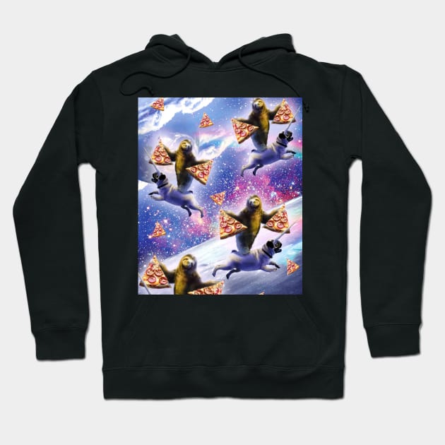 Space Sloth Riding Pug Pugicorn Unicorn Eating Pizza Hoodie by Random Galaxy